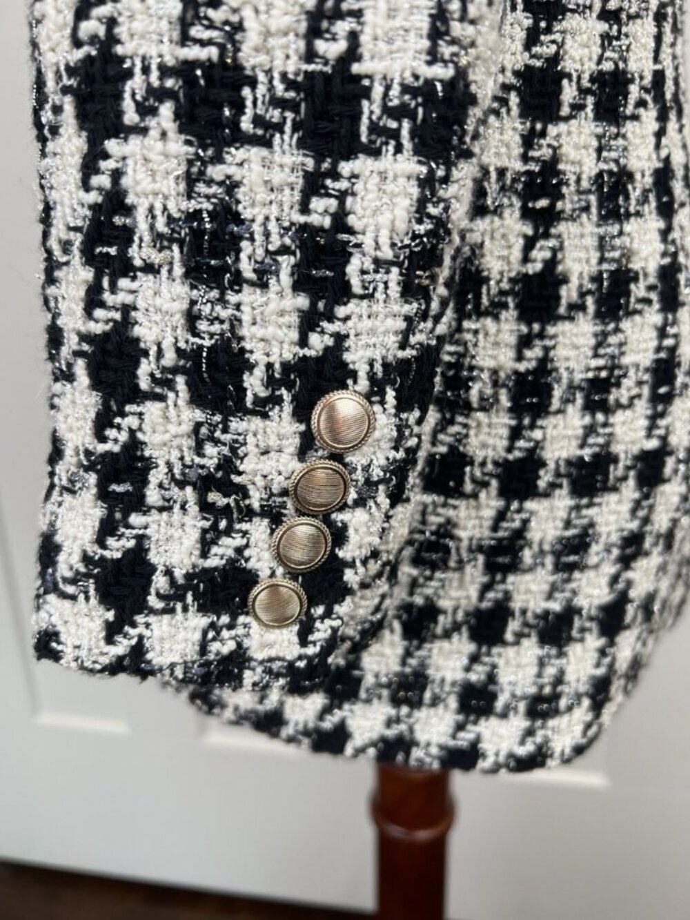 Generation Love Blazer M Black Cream Tweed Metallic Double Breasted Gold Buttons - Picture 8 of 12
